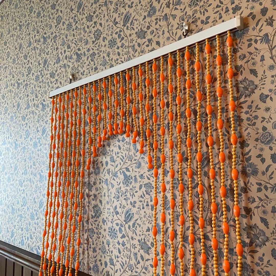 昭和レトロ ビーズのれん オレンジ 当時物 レトロポップ デッド