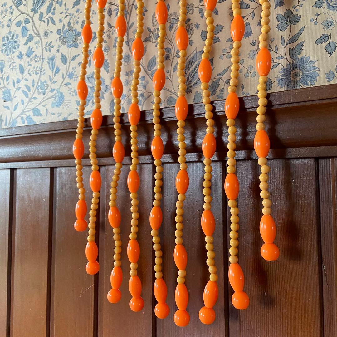 昭和レトロ ビーズのれん オレンジ 当時物 レトロポップ デッド