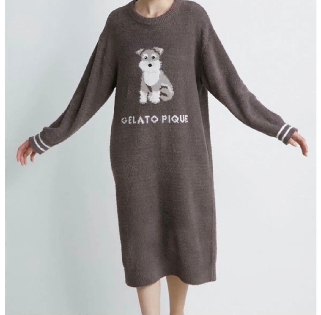 極美品 gelato piqueシュナウザー ジャガード ワンピースダークグレー
