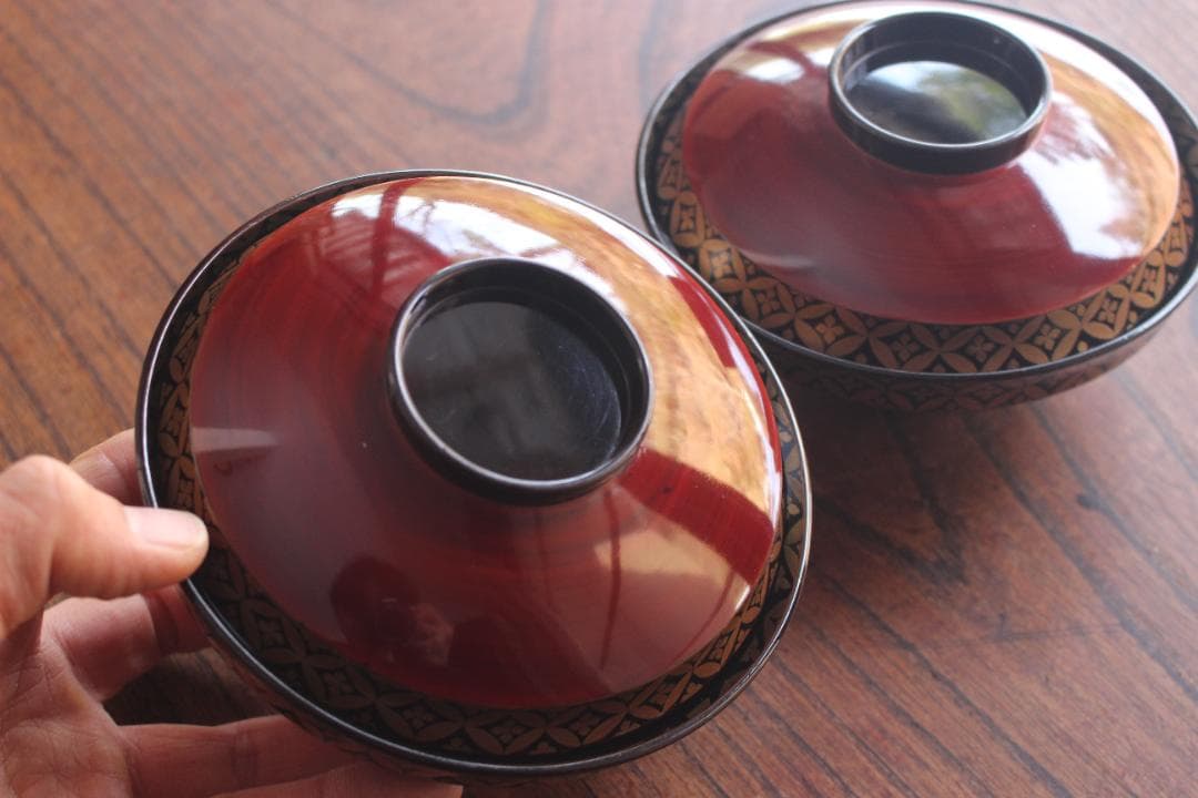 小傷有！極上溜塗に優美な七宝蒔絵の映えるお椀2点（検