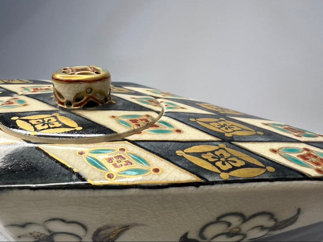 真葛香山】仁清意菱形高炉 二代 香半之助作 帝室技芸員【