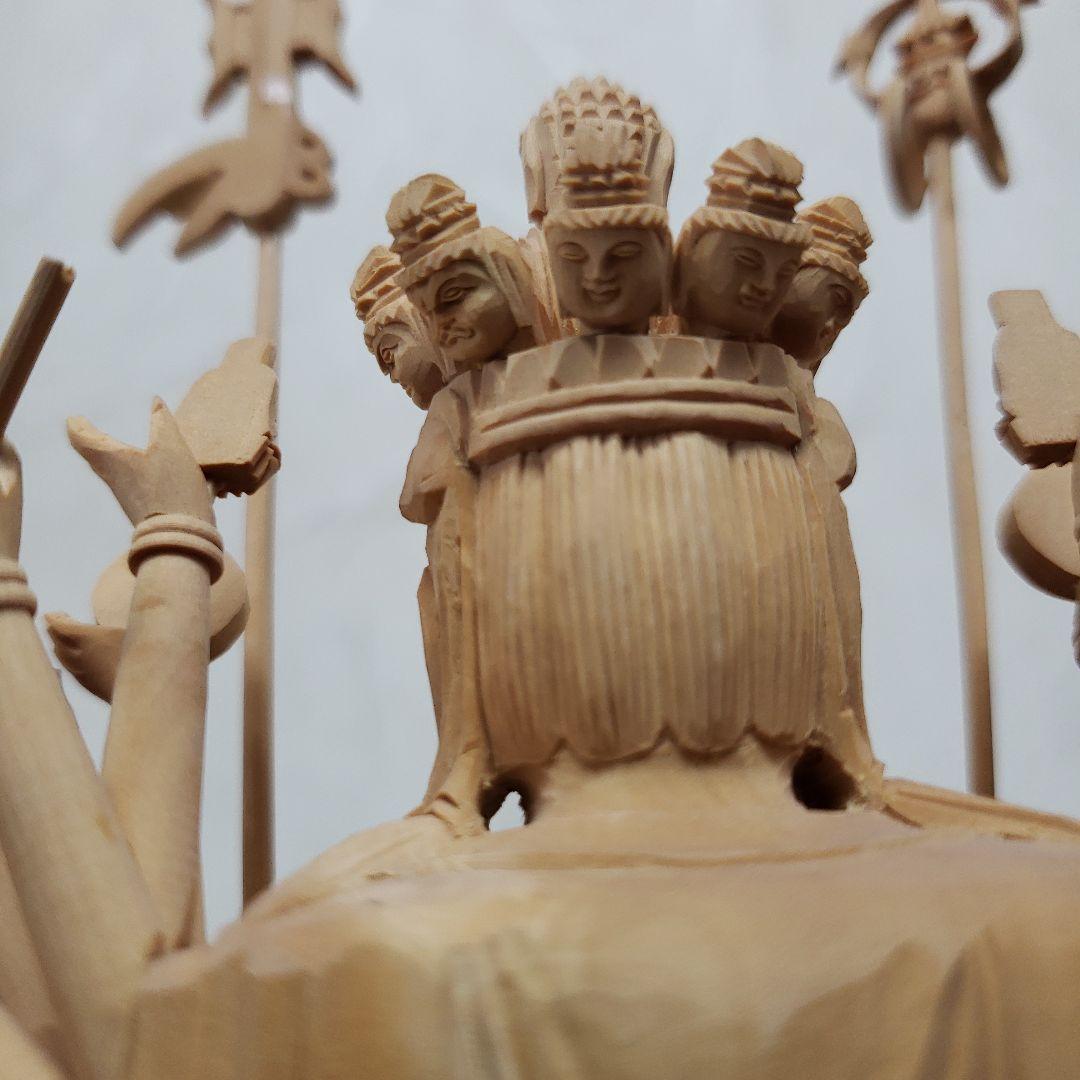 Bフライデー希少上彫り仏像☆柘植材 千手観音菩薩像5寸