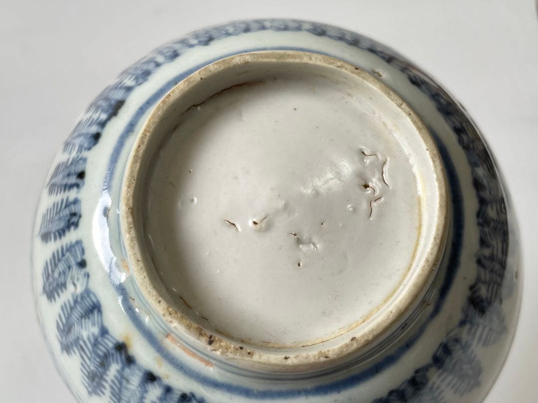 骨董　アンティーク　染付　明染付　芭蕉文様　巻貝文様　茶碗　抹茶碗