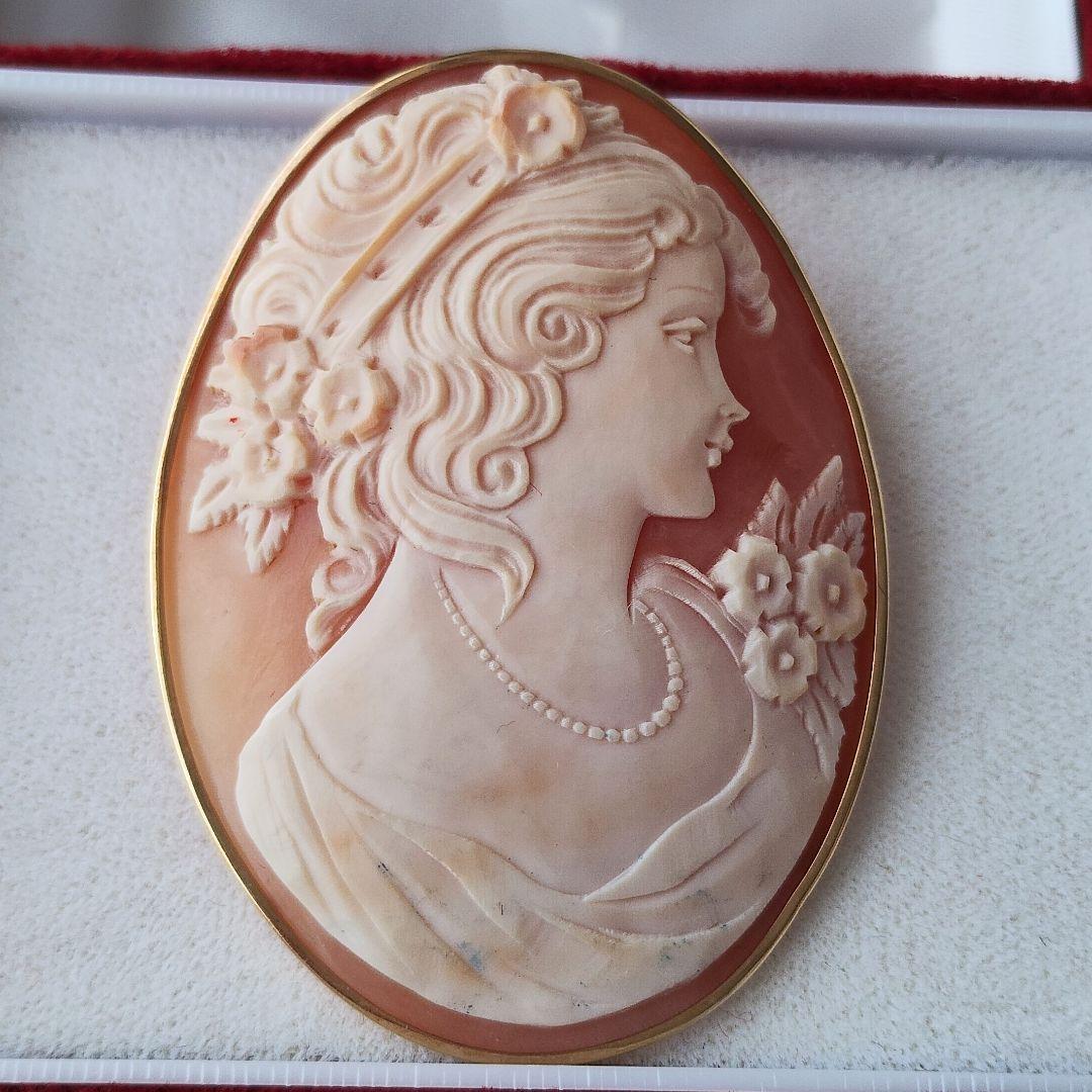 カメオK18ブローチ兼ペンダントトップ