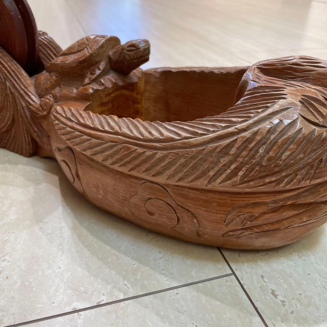 木彫り 特大墨壺鶴亀龍彫刻 大工道具 工芸