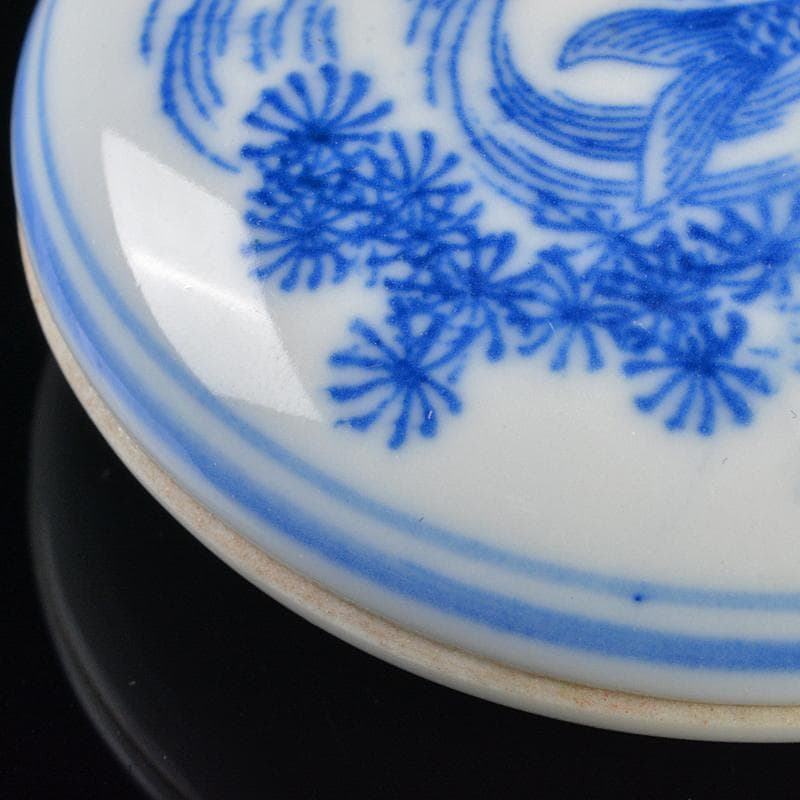 中国 景徳鎮製款 青花 魚藻文 香合 時代箱付 C R6154