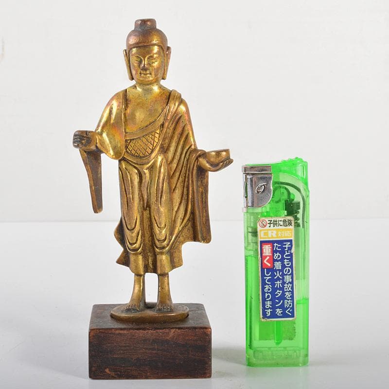 仏教美術　古銅鍍金　仏像　置物　唐木台付　F　R6704