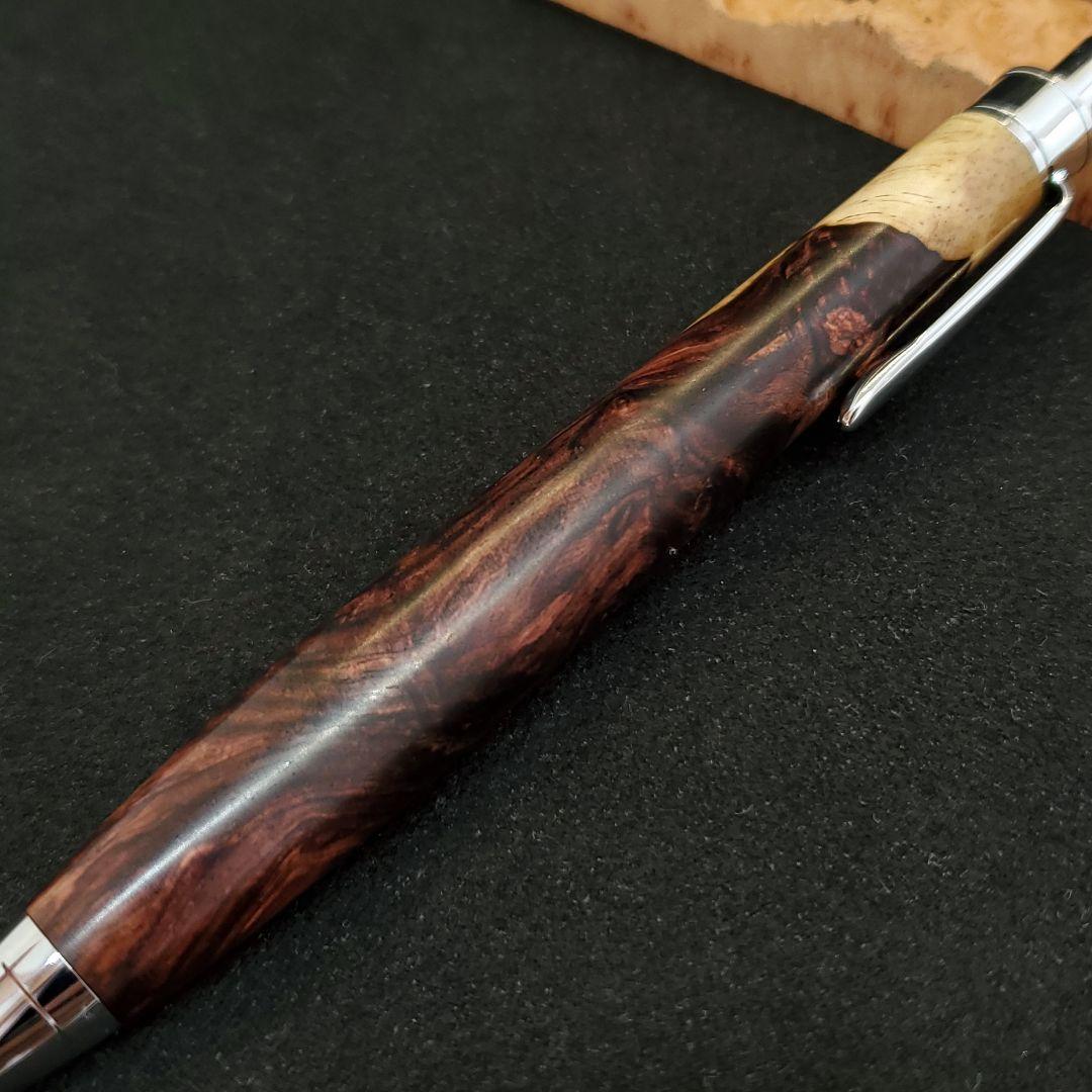 No.28ハンドメイド木軸シャーペンロースウッド瘤蜜蝋ワックス仕上げ