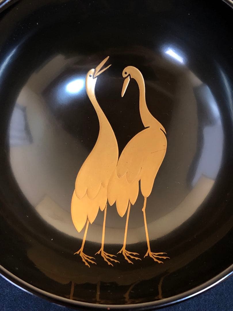 《レ》黒塗 鶴松蒔絵 吸物椀10客 木製漆器 木箱　251117え2