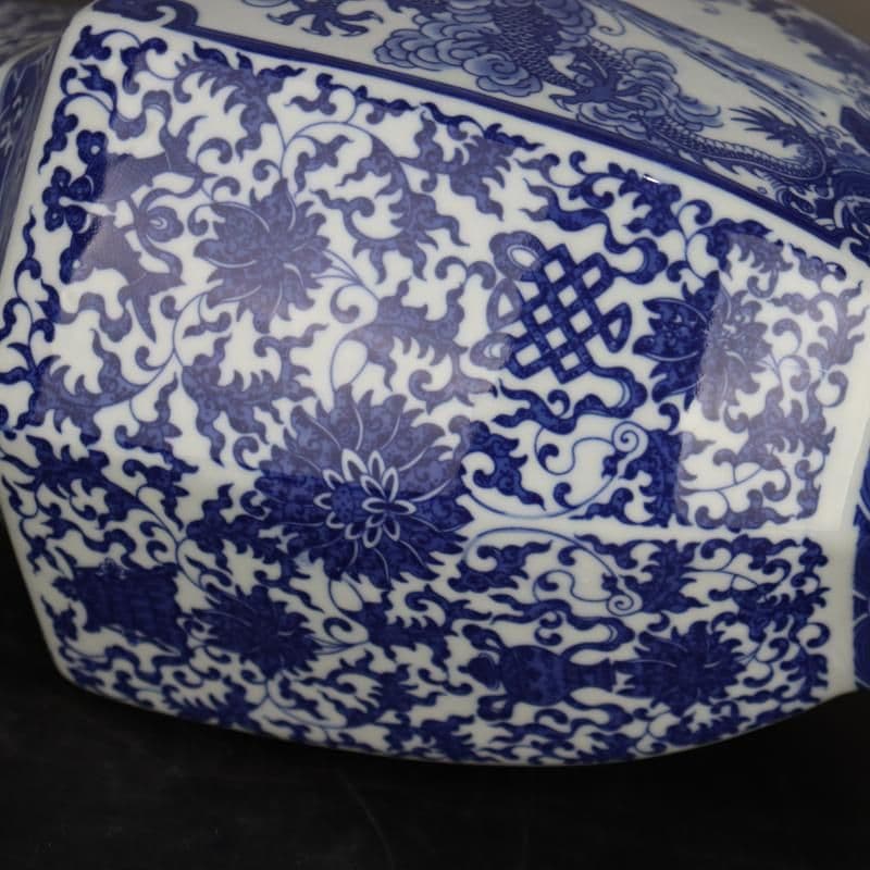 青花海水竜紋六方瓶 装飾品 工芸品 美術品 置物