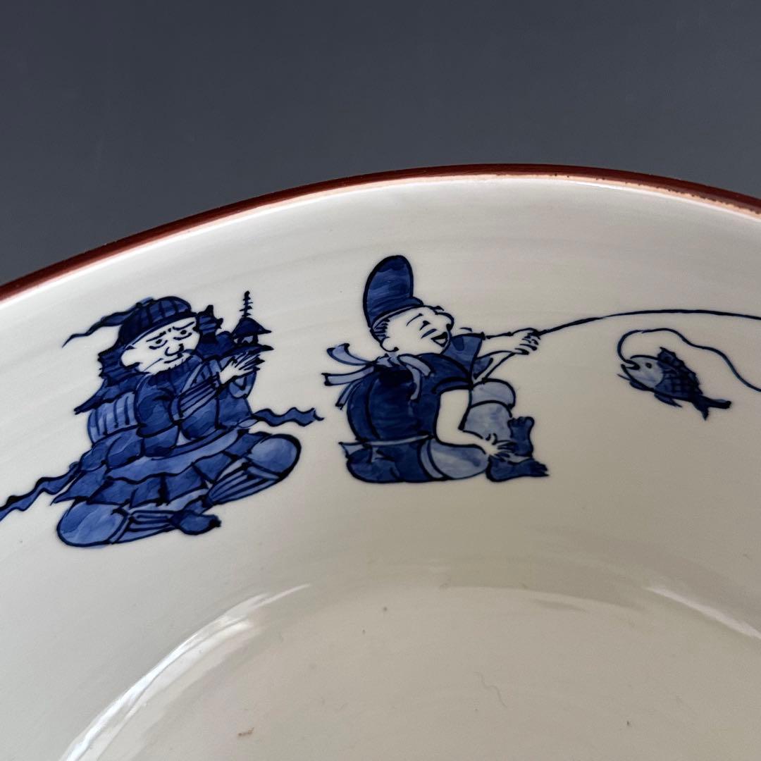 茶道具 染付 俵形 七福神絵 水指 加藤利昇 共箱 京焼