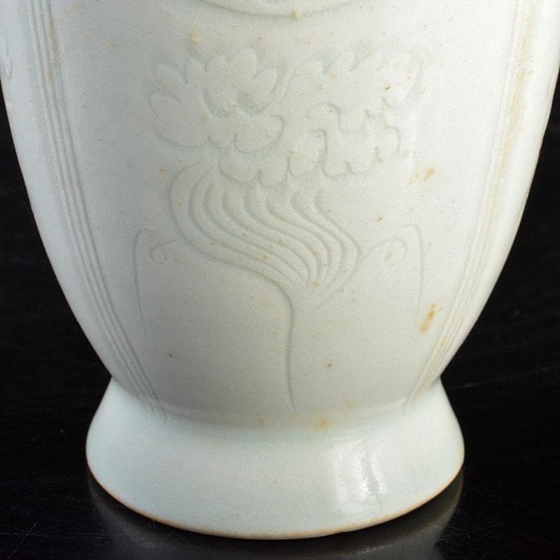 中国 影青 青白釉 陽刻 花文 双耳蓋瓶 M 7266E