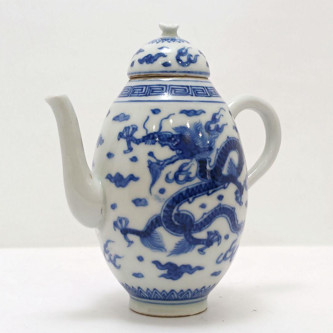 Y2466 清代唐物 新渡 古染付龍細密絵付急須 水注