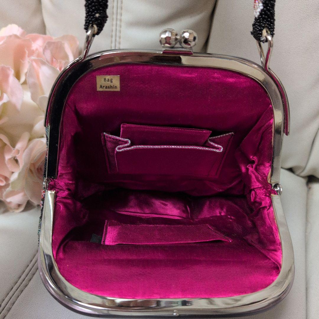 はな　ビーズ和装バック　花柄刺繍 　がま口バッグ　美品