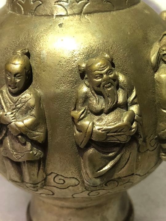 骨董品 古代酒器 酒壺 八仙人紋銀細工 在銘