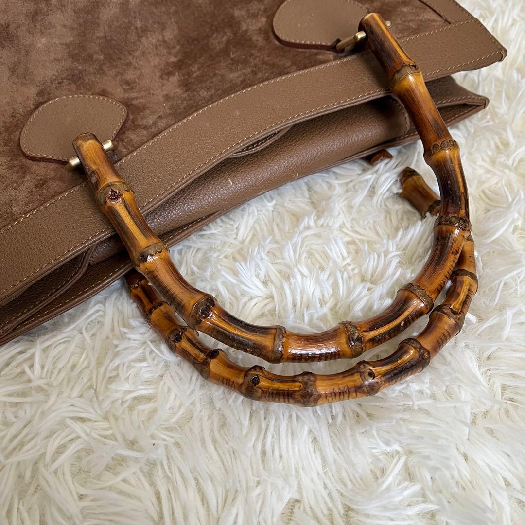 GUCCI ブラウン スエード トートバッグ バンブーハンドル｜GUCCI