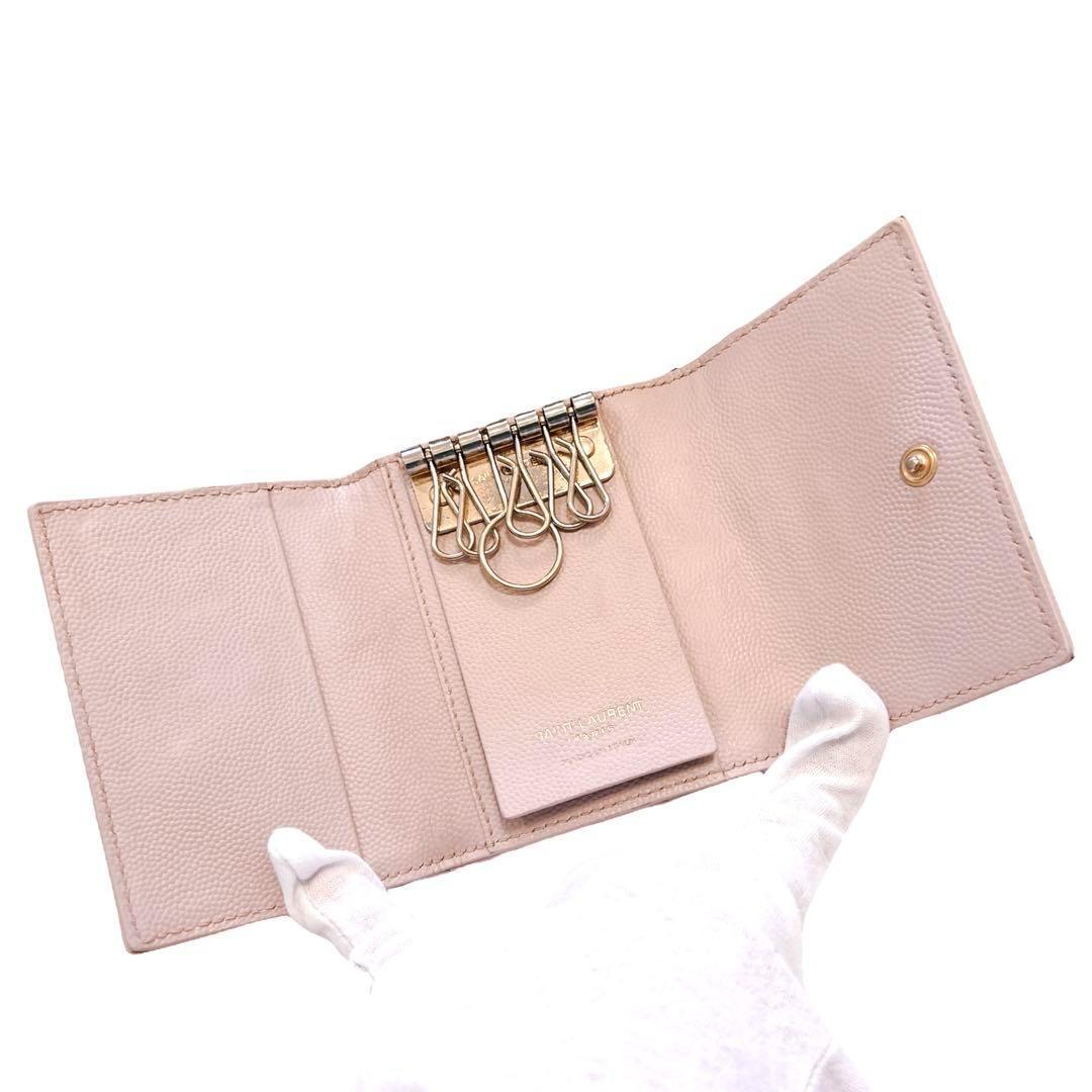 サンローラン キーケース カサンドラ 6連 ゴールド金具 ロゴ ピンク