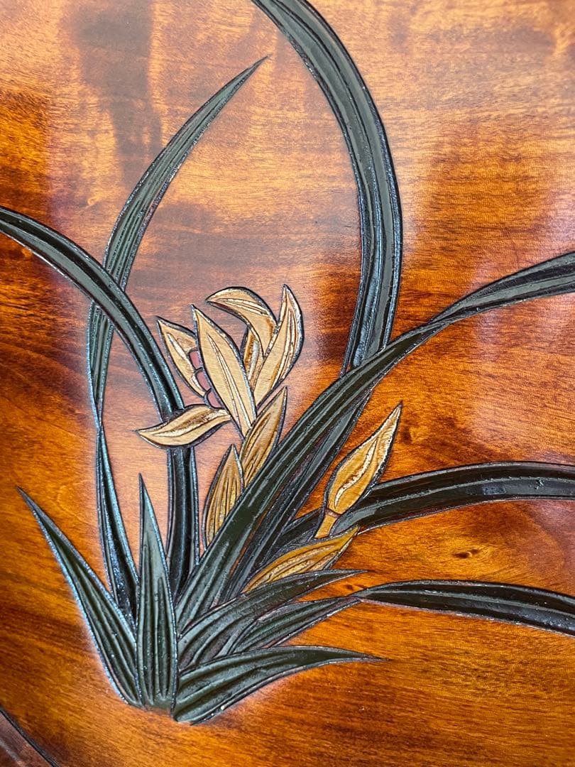 未使用　漆器盆セット 御膳　手彫り花柄