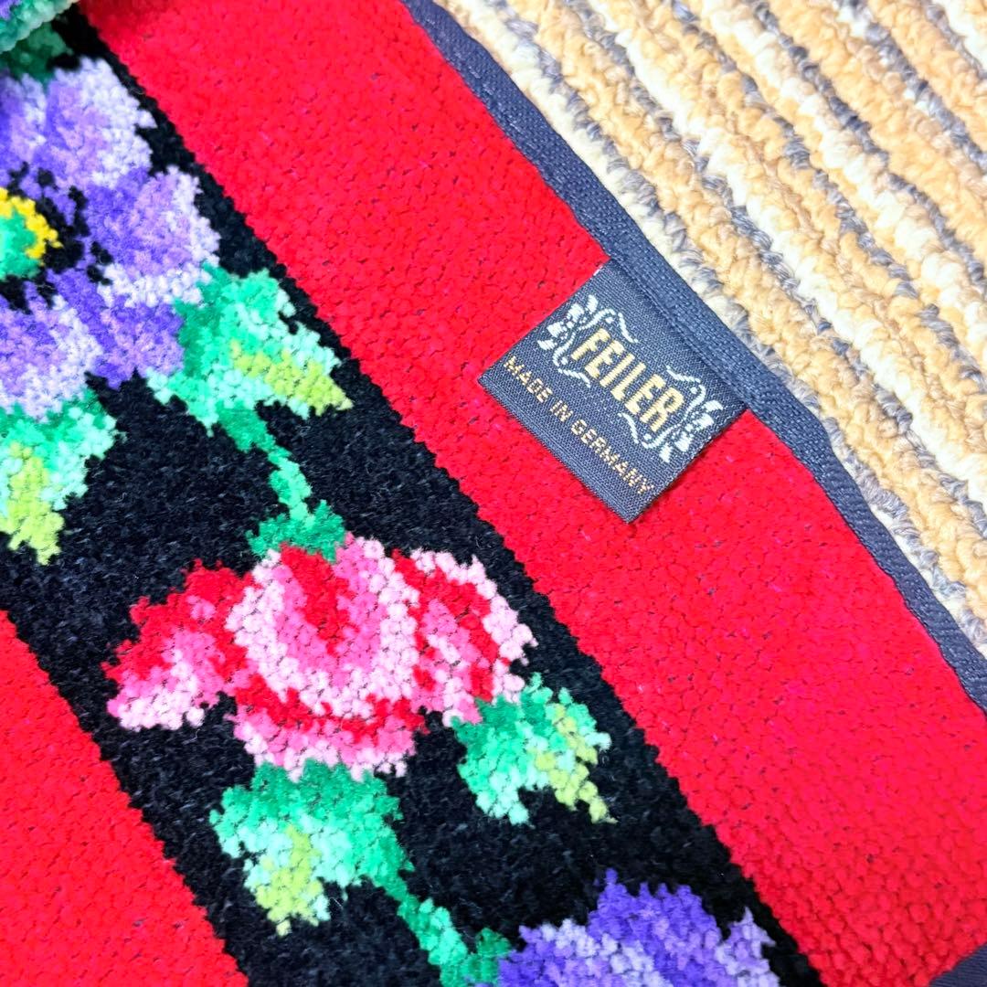 未使用 FEILER フェイラー 花柄 大判バスタオル レッド タオル・バス用品