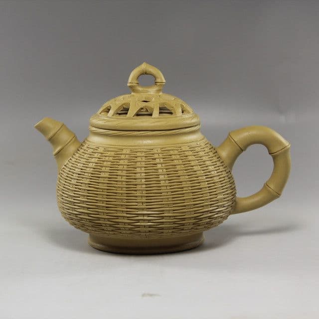 竹編みです壺 中国宜興 紫砂壺・紫泥急須・茶壺・茶道具