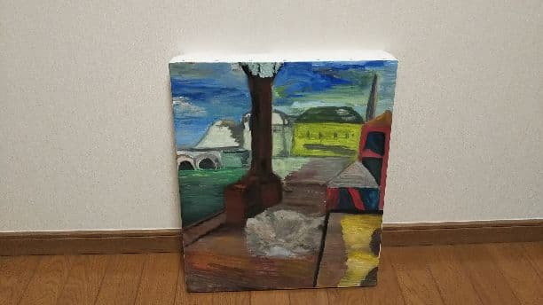 エーゲ海に寝る猫  油絵  【送料無料】