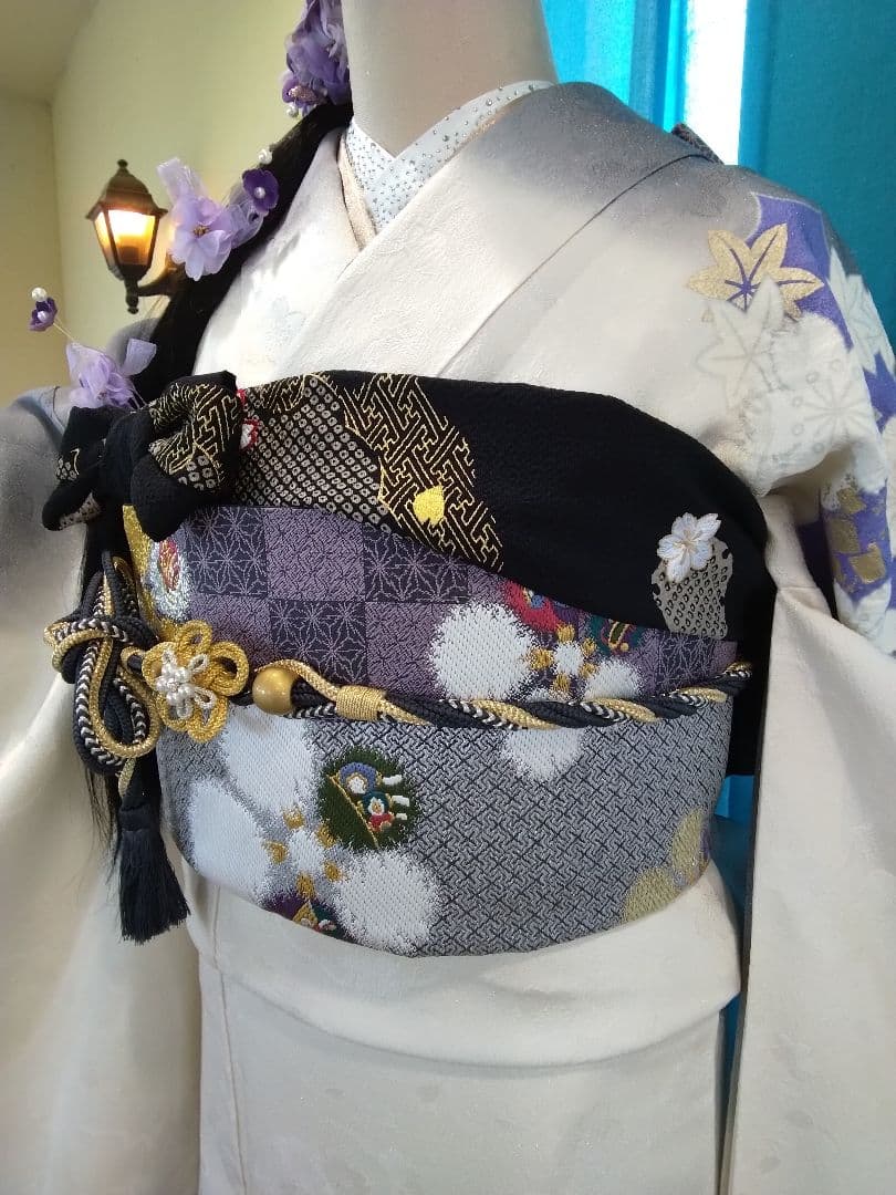 振袖フルセット、正絹振袖成人式、半襟重ね衿帯揚げ帯締め、唐織袋帯