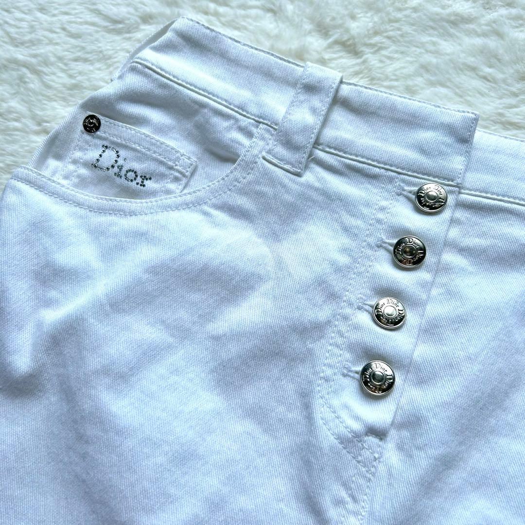 美品 ディオール タイトスカート オフホワイト デニム ビジュー y2k 38