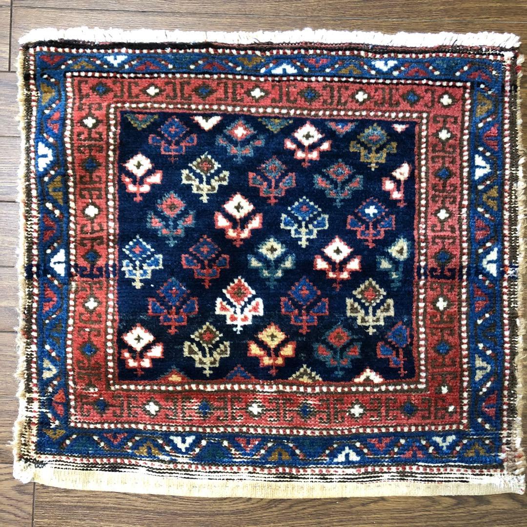 セミアンティーク絨毯 クルド系 植物柄の袋表 手織り トライバルラグ