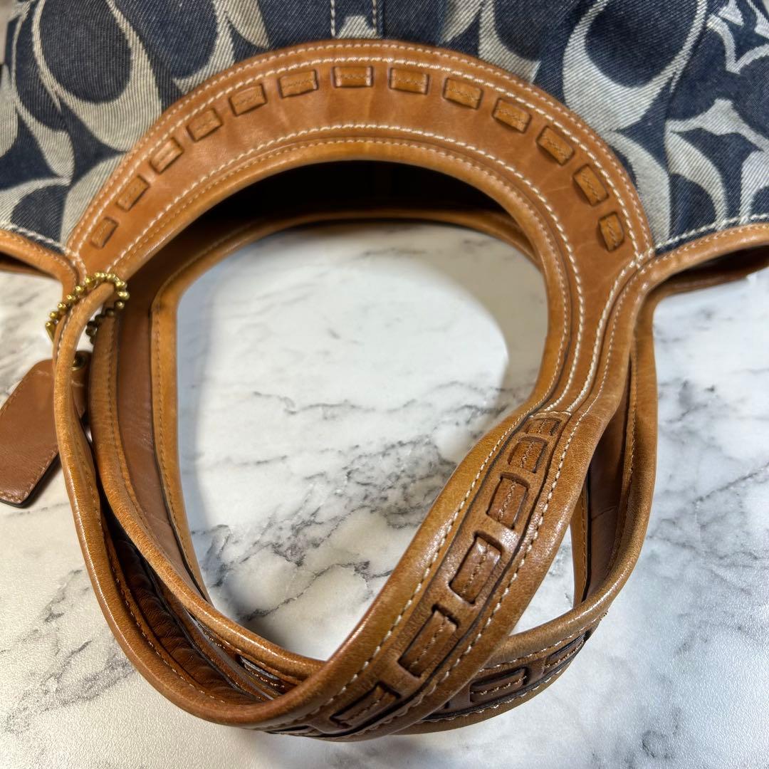 美品　COACH コーチ トートバッグ キャンバス シグネチャー デニム レザー
