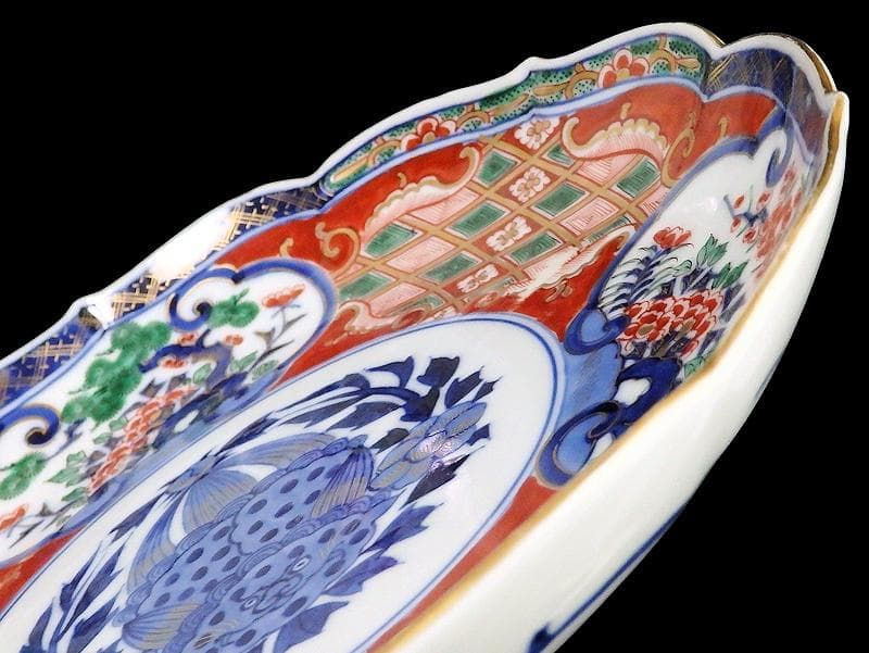 大聖寺伊万里　金襴手　窓絵　松竹梅に獅子の図　８寸皿　F246 AS-CZr