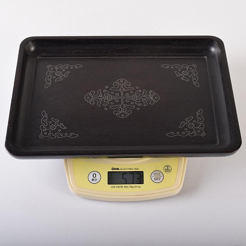 煎茶道具 鳥谷銘 唐木紫檀製 銀象嵌 無垢刳り貫き 煎茶盆 香盆