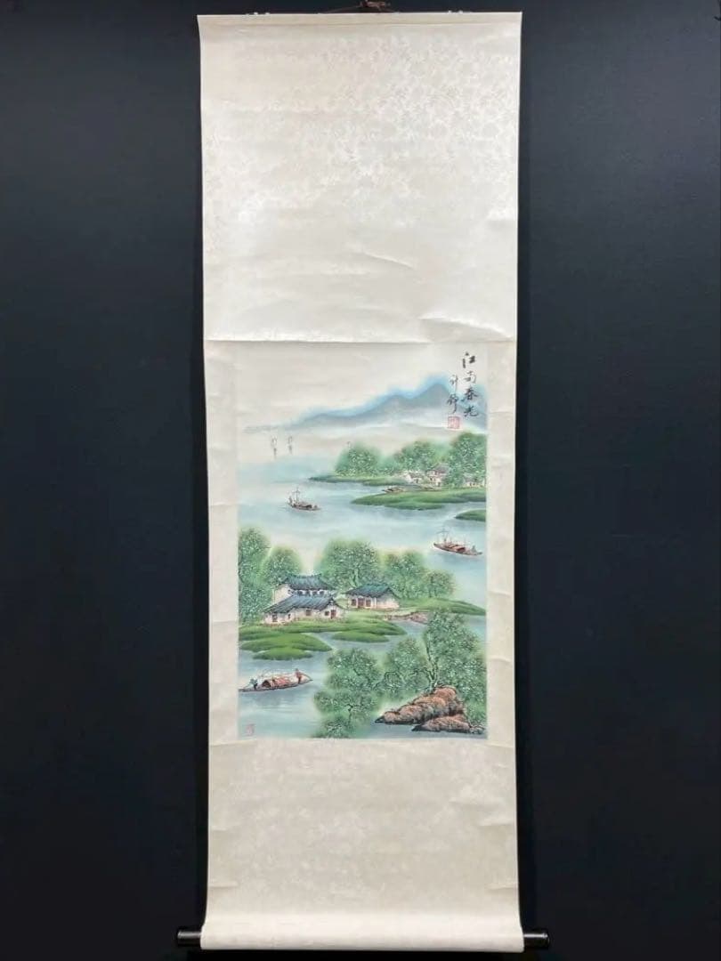 4 近代作家/計錚/表具/肉筆/色彩/山水 道具 ] - 道具 秋峰筆 彩色山水 肉筆絹本掛軸 | ネットショップ圭