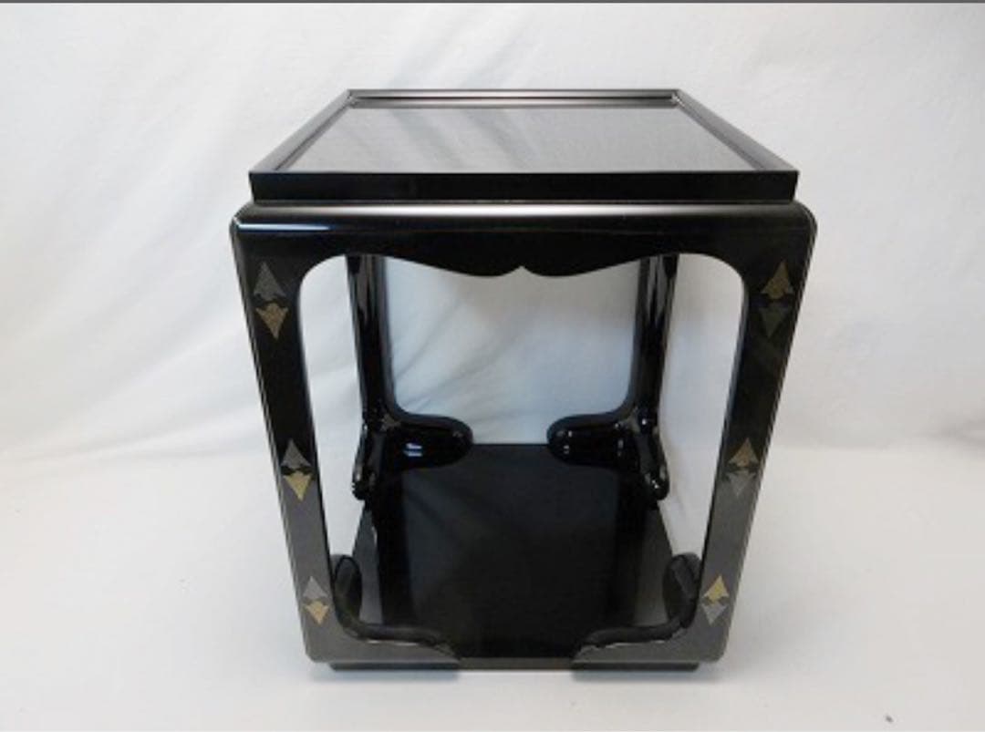 稀少 茶道具 作家物 木製黒真塗 金彩蒔絵 高麗卓 茶棚 水指棚 共箱の