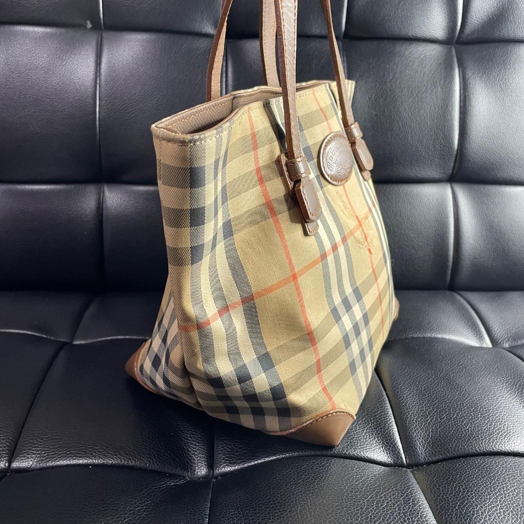✨ヴィンテージ✨バーバリー 舟型ハンドバッグ ノバチェック ナイロン ベージュ系
