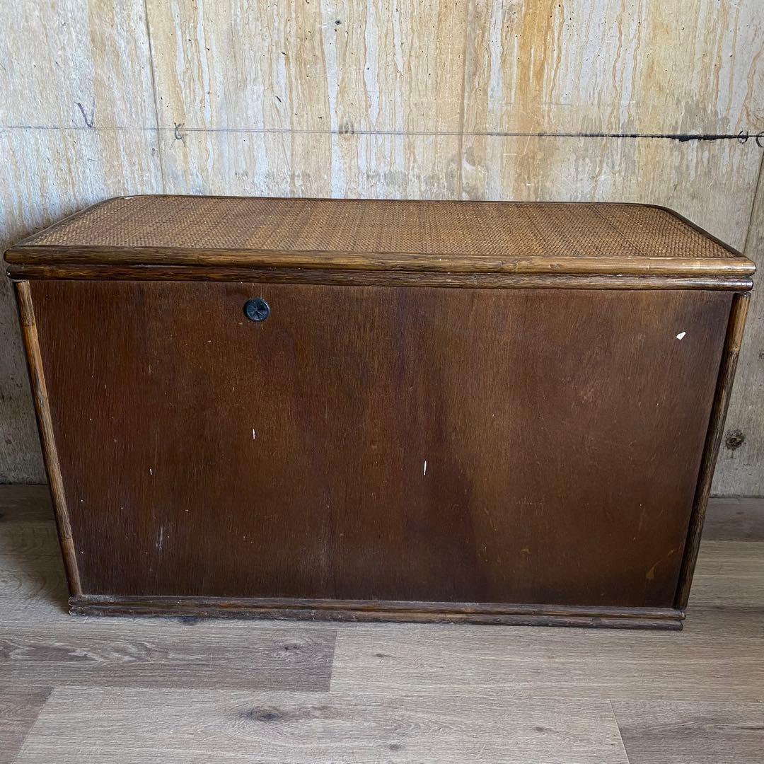 ラタン 籐 サイドボード テレビ台 ガラス扉 古家具 昭和レトロ