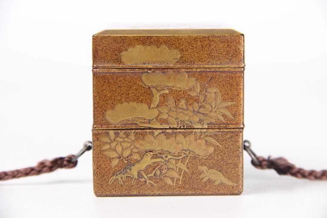 江戸 明治 時代 鶴松梅蒔絵重香合 小箱 梨地 漆器 EM19-9 江戸 明治