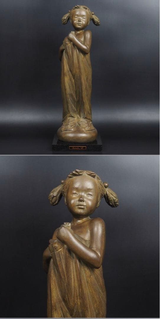 送料無料人気彫刻家加藤豊作愛らしいブロンズ彫刻少女像限定品：10/10