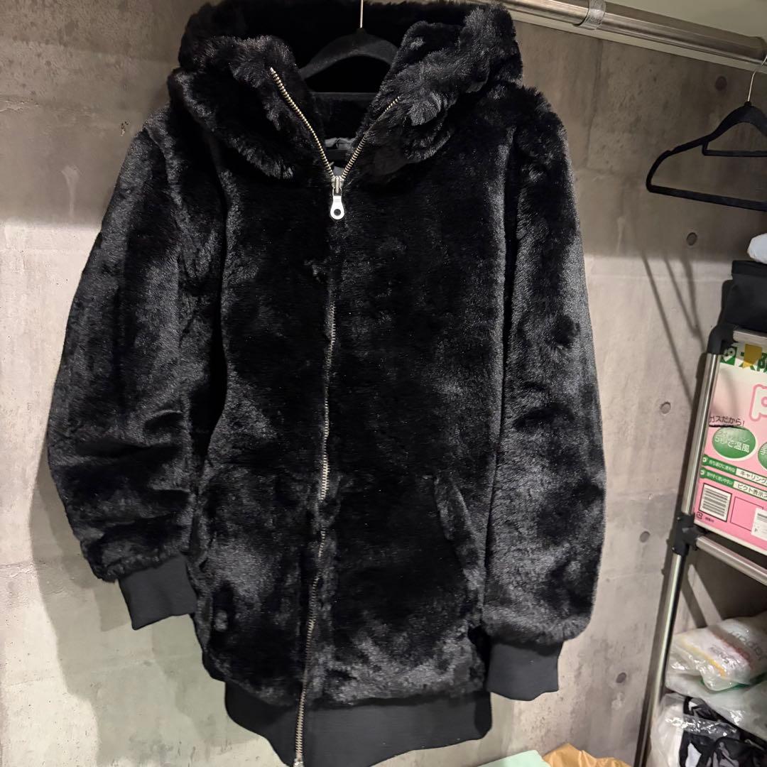 NO ID BLACK ファーフーディー　メンズ　ブラック