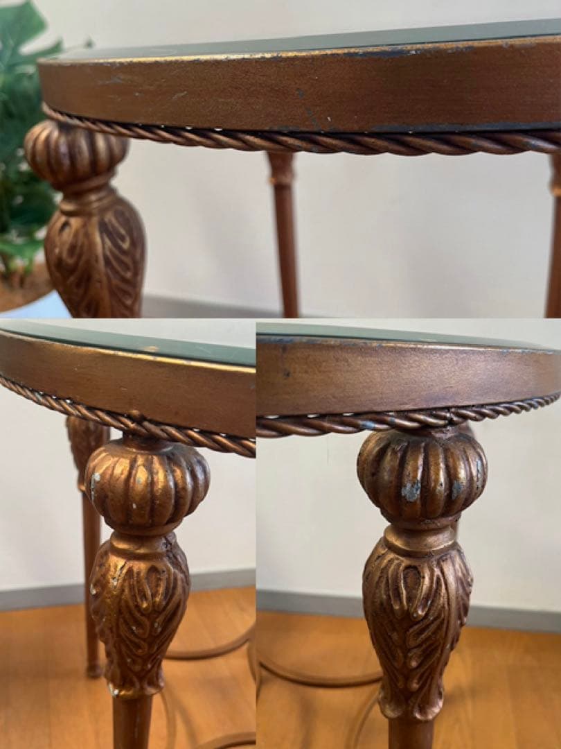 アンティーク調 ガラステーブル ヴィンテージ レトロモダン