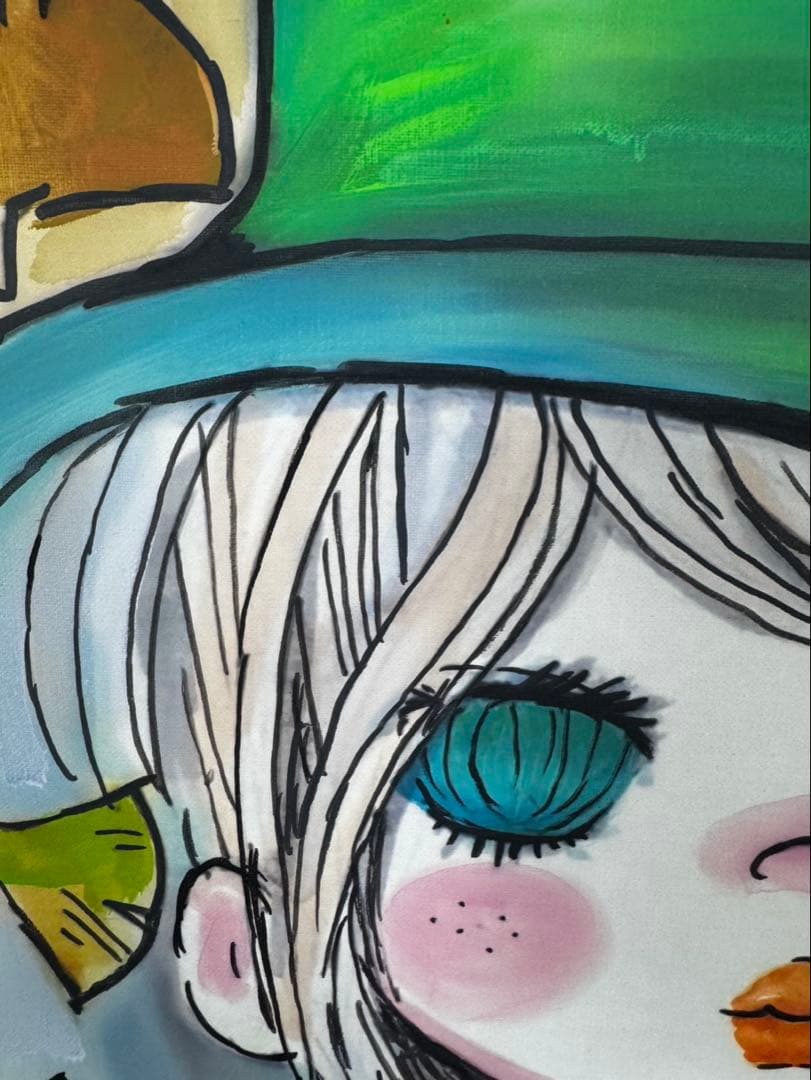 水森亜土/少女画/F10号/絵画/額縁/油彩画/肉筆/手書き