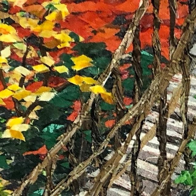 F8　つり橋　布の絵　コラージュ　アート作品