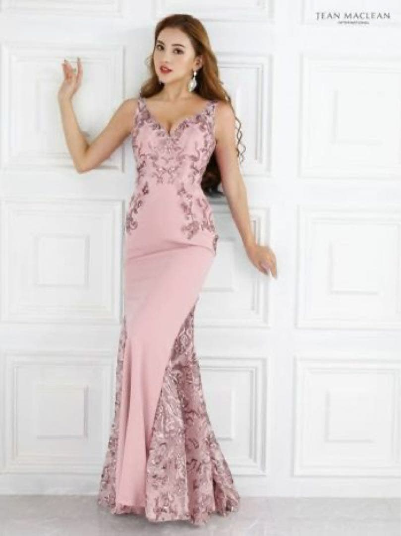 JEAN MACLEAN ジャンマクレーピンク刺繍マーメイド ロングドレス