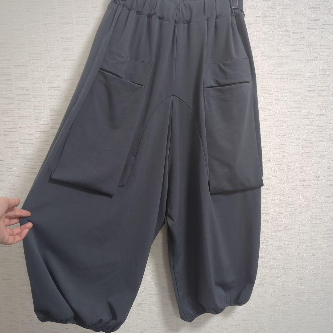 美品 サルエルパンツ ダークグレー M-L ウエストゴム 個性派 デザイン