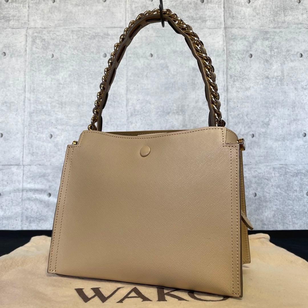【良品】WAKO 銀座和光 サフィアーノレザー ベージュ ワンハンドルバッグ