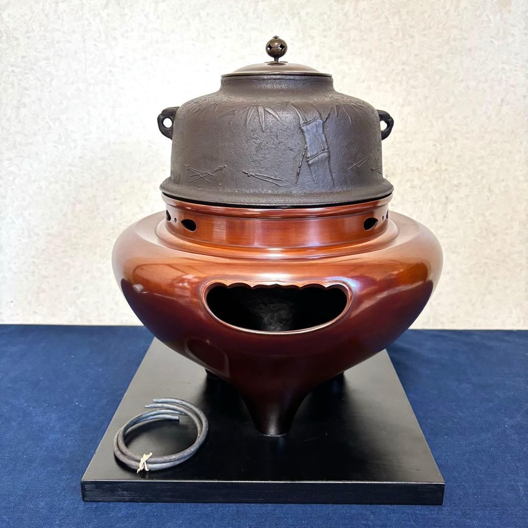 超 安いホビー・楽器・アート - 松竹梅地紋釜 風炉 茶釜 電熱器 唐銅