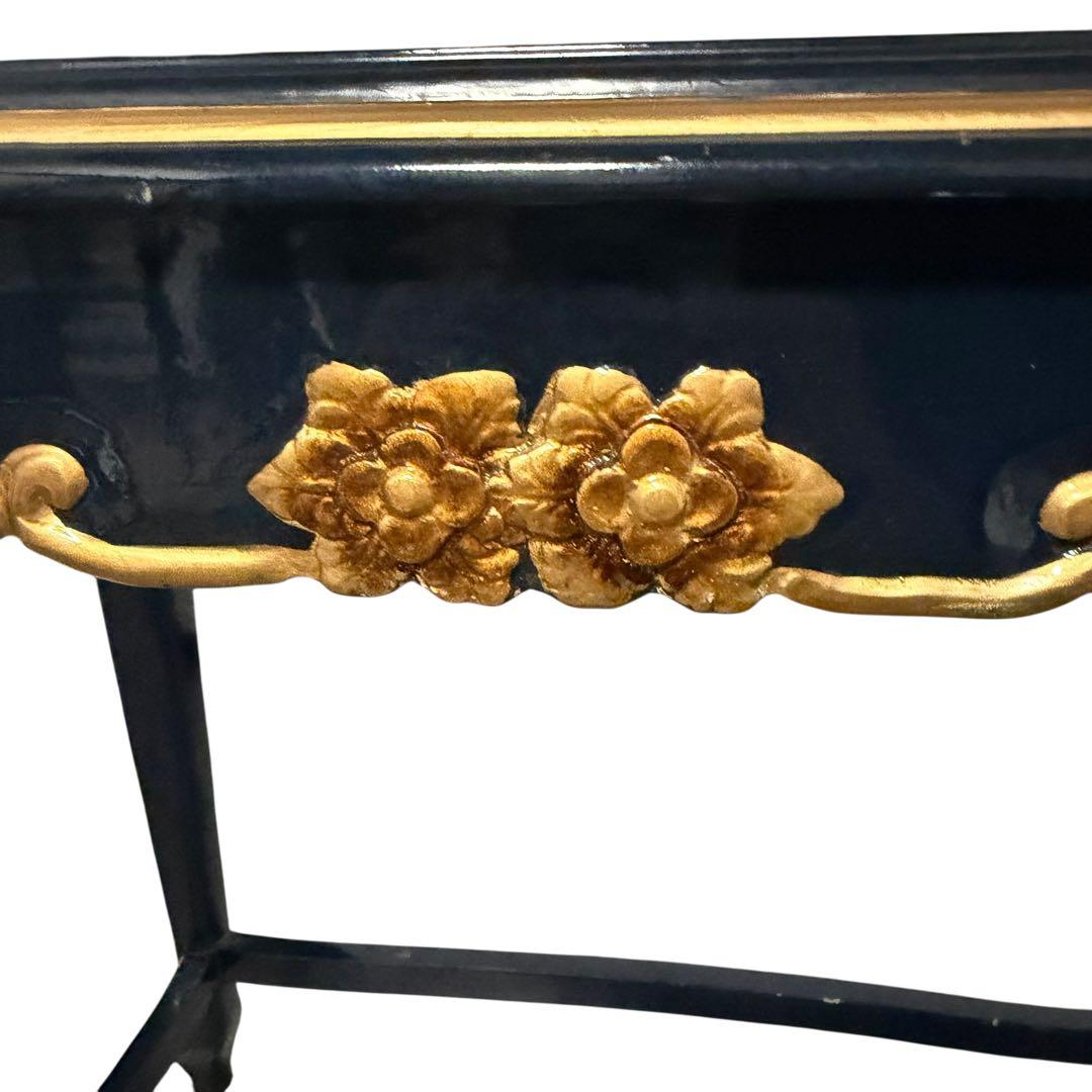 ヨーロピアン調 黒×金 花台 サイドテーブル 猫脚
