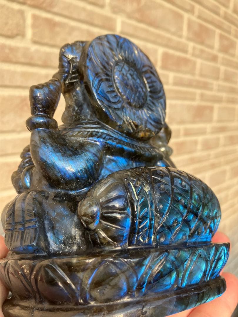 開運 仕事運 ラブラドライト ガネーシャ様 置物 1,694g マダガスカル産