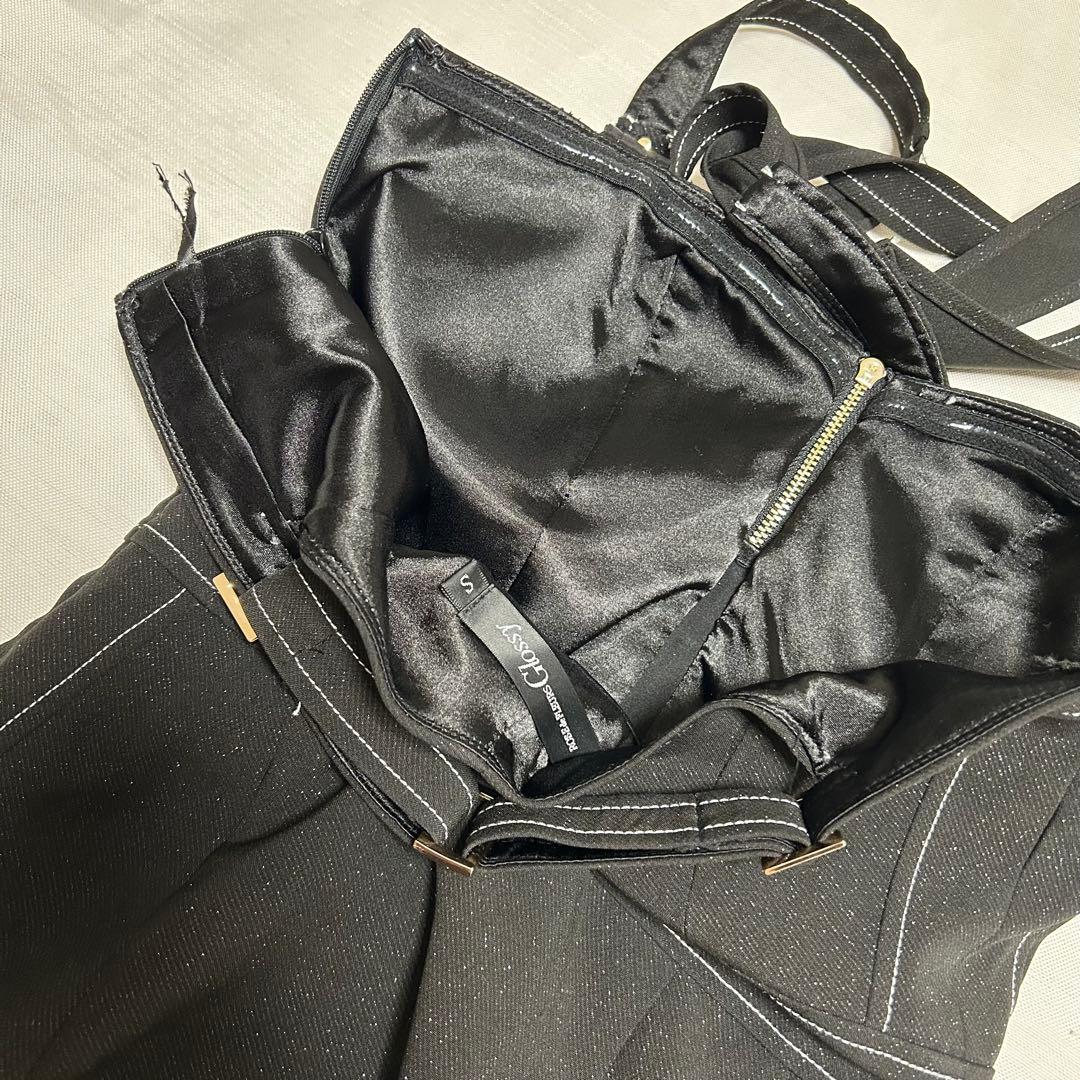 robe de fleurs ブラックタイトドレス ストラップ付き