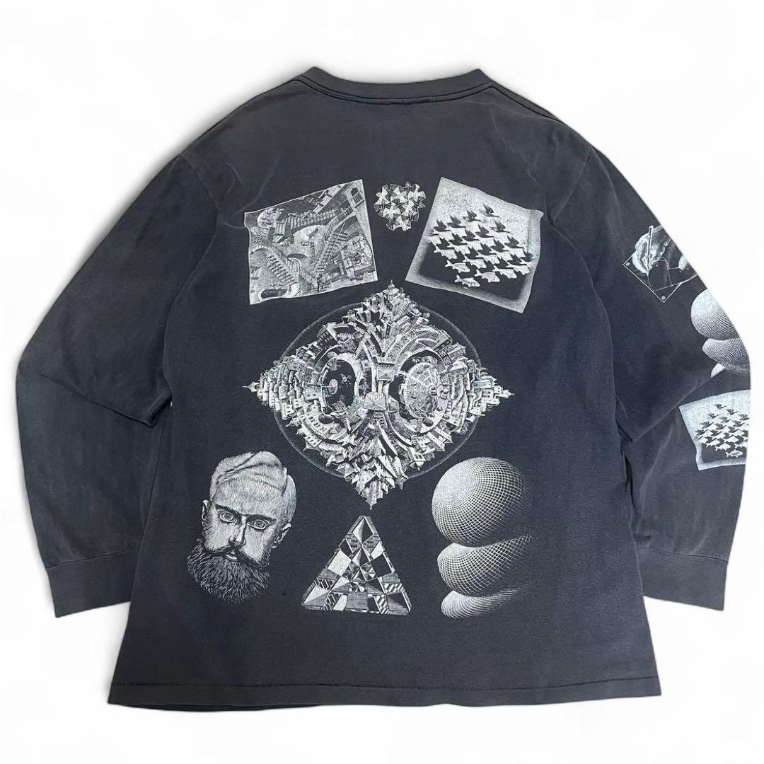 90s エッシャー オリジナルヴィンテージロンT マルチプリント 袖