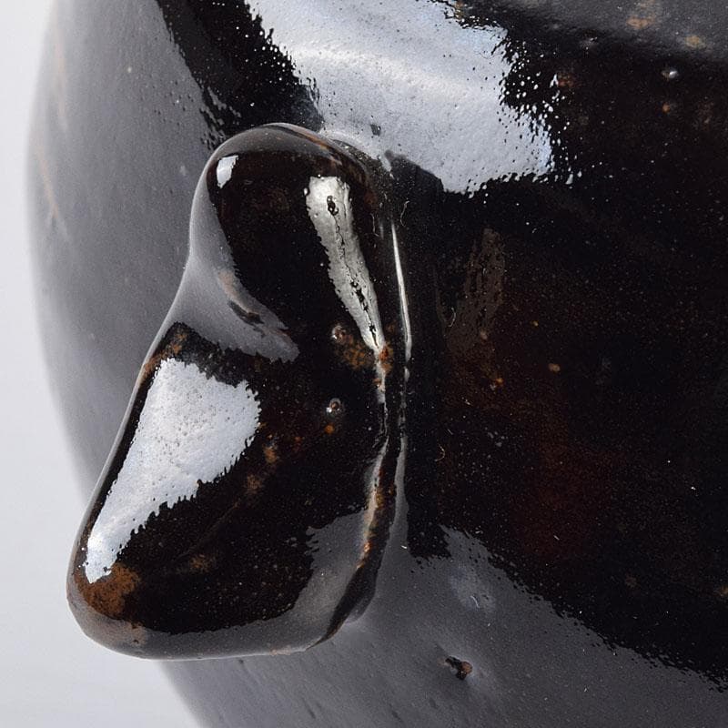 人間国宝 濱田庄司作 黒釉 双耳香炉 蓋付香炉 共箱 M